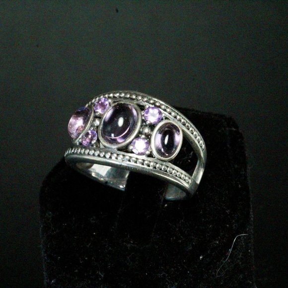 Sterling Silver Amethyst Cabochon Textured Lovely QVC Ring - Picture 3 of 8